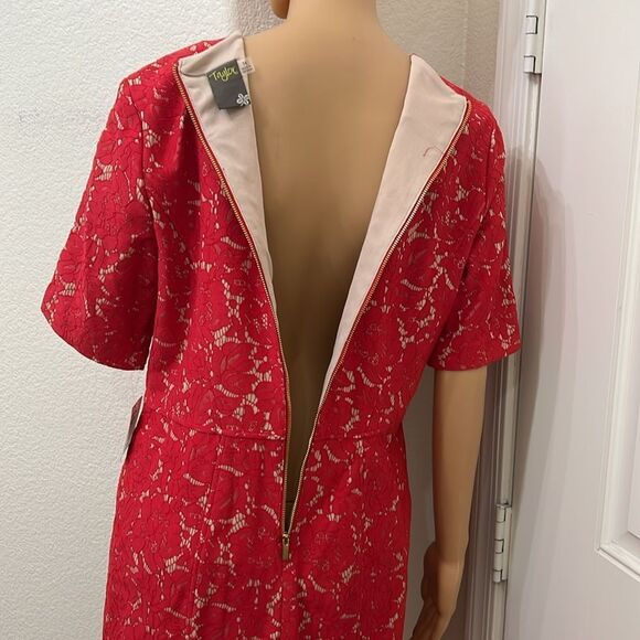 Taylor Elegant Red Floral Lace Dress Scoop Neck Short Sleeve Midi Size 14 New - Picture 9 of 14